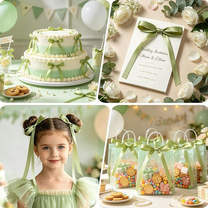 NEBURORA 50 Pcs Green Bows for Cake Decoration Party Ribbon Bowknots | Pastel - Image 5