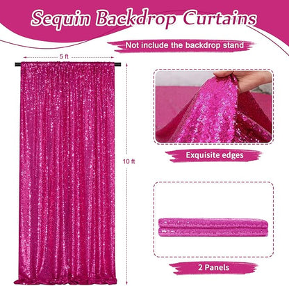 Hot Pink Sequin Backdrop Curtain Panels Stage 2 Pcs 5FTx10FT Wedding Party - Image 2