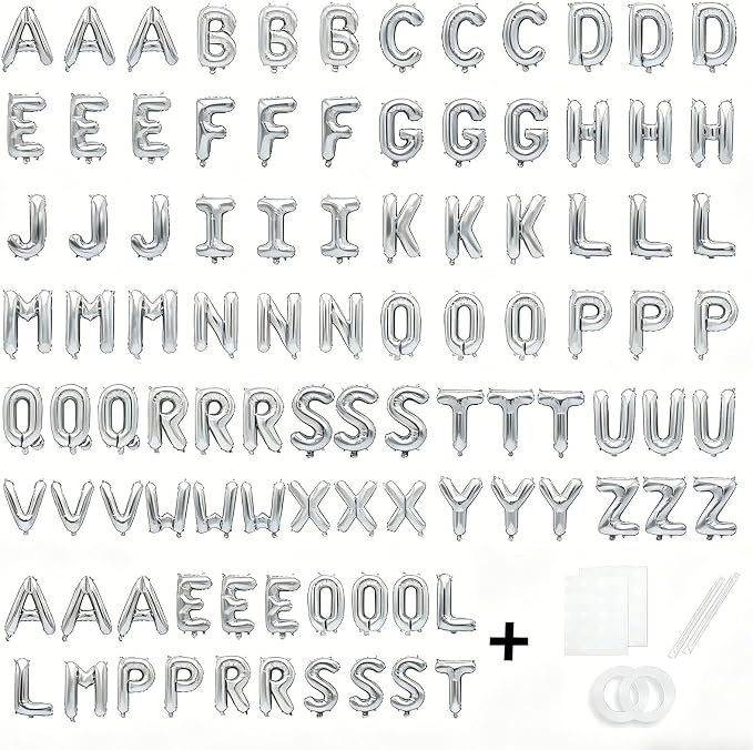 98 Pcs Silver Letter Balloons, Custom 3 Set A-Z Set - Image 2