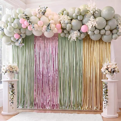 Frienda 4pcs Sage Green and Pink Party Decorations 6.6ft Fringe Curtains - Image 6