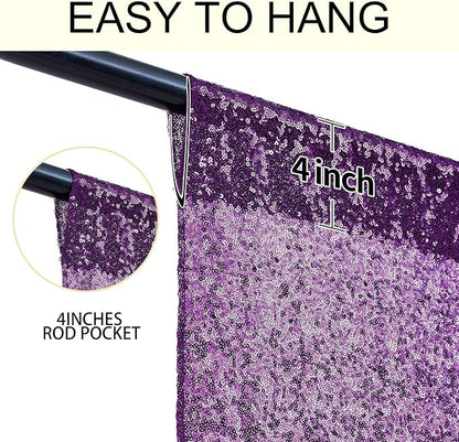 2×8FT-2PCS Purple Sequin Backdrop Curtains Panels, Photography Backdrop Glitter - Image 5