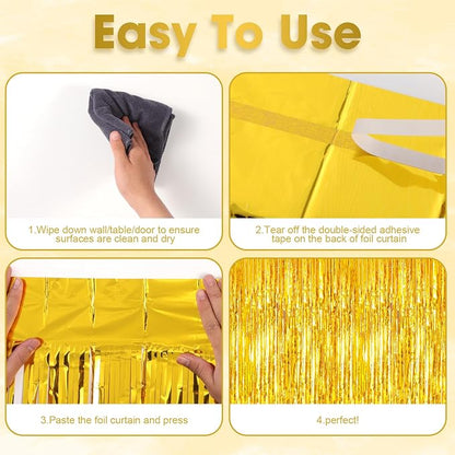 Voircoloria Gold Foil Fringe Backdrop Curtains, 2 Pack | Tinsel Streamers - Image 4