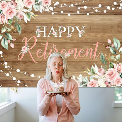 Mocsicka Rustic Retirement Backdrop Women Happy Retirement Party Decorations - Image 8