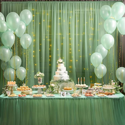 30x8ft Olive Green Tulle Backdrop Curtain - Image 8
