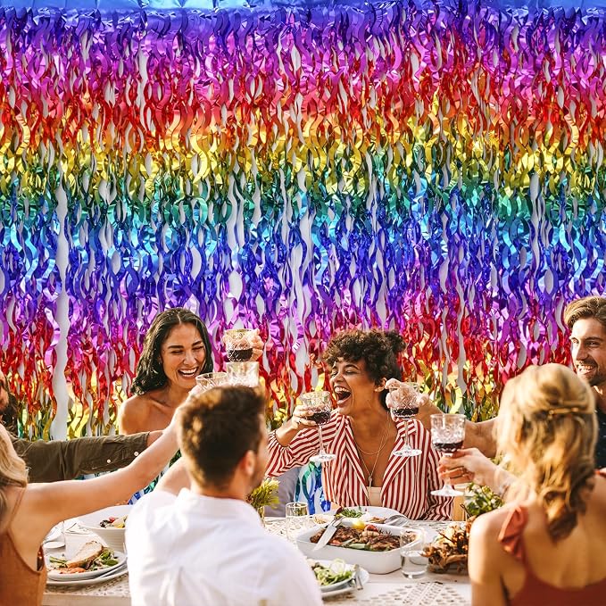 Shiny Rainbow Foil Fringe Curtain Wavy Rainbow Tinsel Streamer Backdrop - Image 5