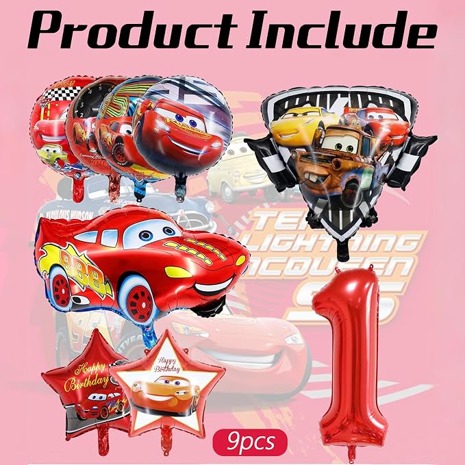 9 Pcs Car Theme Happy Birthday Decorations, Cute Cartoons Party Decorations - Image 3
