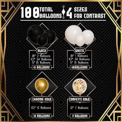 ALL-IN-1 Black White Gold Balloons Garland Kit & Arch – Small and Large Black - Image 3