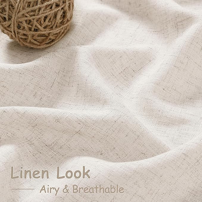 102 Inch Linen Curtains for Living Room Beige Privacy Semi Sheer Curtains Back - Image 5