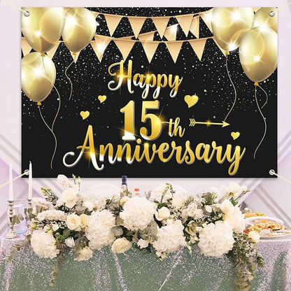 HAMIGAR 6x4ft Happy 15th Anniversary Banner Backdrop - Image 5