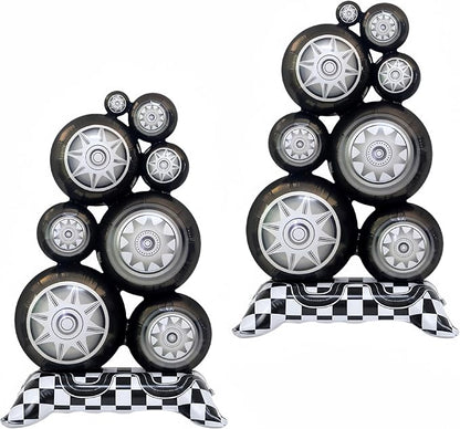 2Pcs Self Standing Racing Tire Balloon/Giant 3.5Ft Black White Checkered by baoonworlld