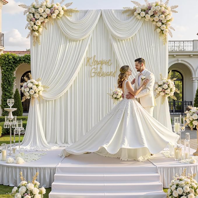 40 ft x 10 ft Wrinkle Free Ivory Backdrop Curtain - Image 8
