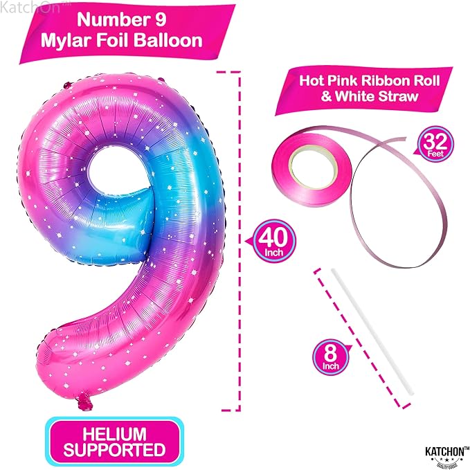 KatchOn Rainbow 9 Balloon Number 40 Inch | Foil 9 Birthday Balloon - Image 2