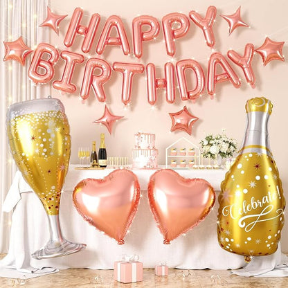 Rose Gold Happy Birthday Balloons Banner, Birthday Decorations by Hapmori