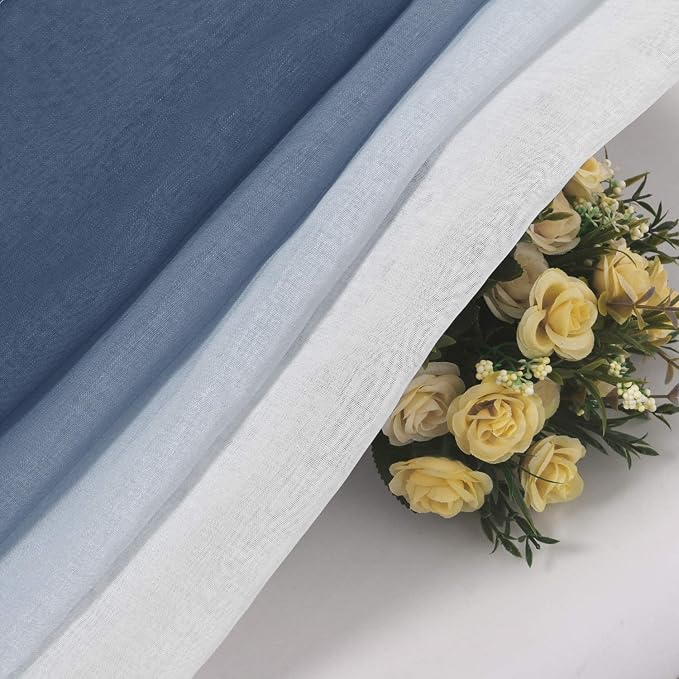 DWCN Blue Faux Linen Ombre Sheer Curtains - Image 6