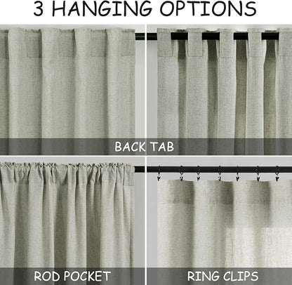 Sage Green Curtains 92 Inch Length 2 Panels Back Tab Pocket Light Filtering - Image 3