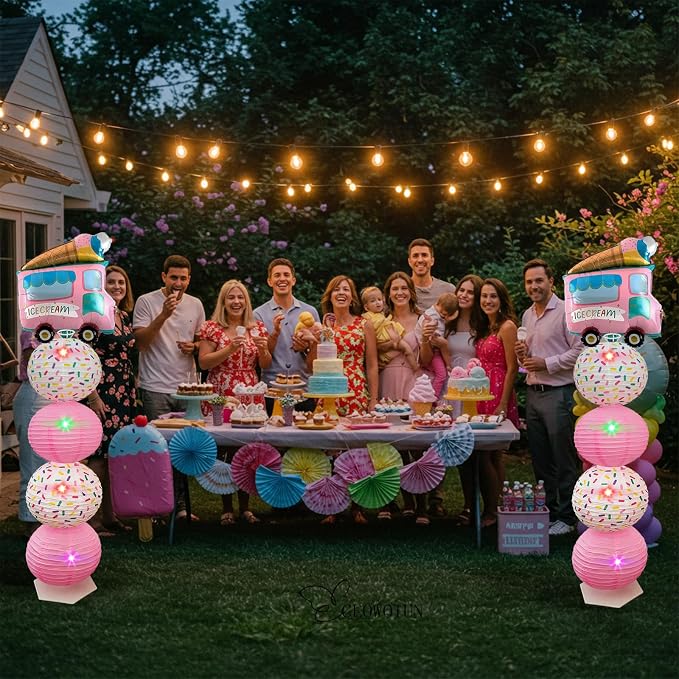Ice Cream Balloon Stand &Paper Lantern 2 Sets 5ft Reusable Metal Telescopic | - Image 6