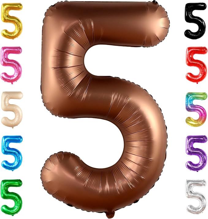 KatchOn Coffee Brown Number 5 Balloon 40 Inch, 5 Birthday Decorations | Number by KatchOn