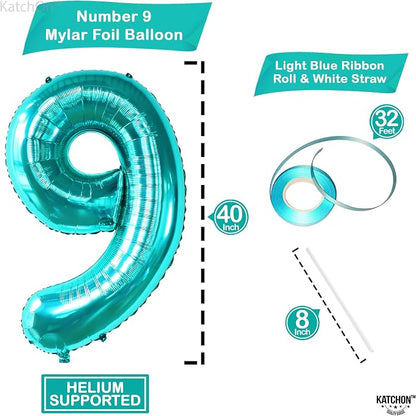 KatchOn Foil Teal Blue Number 9 Balloon - Image 2