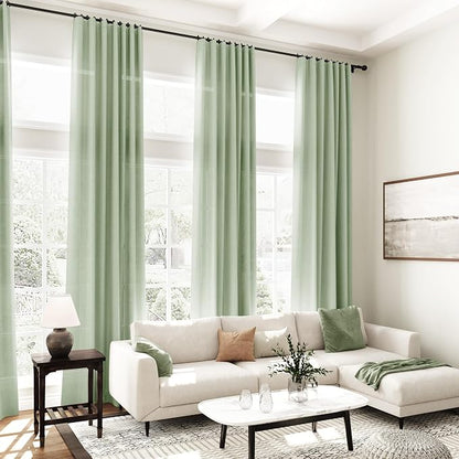 Mist Sage Linen Curtains Semi Sheer 96 Inches Long 2 Panels Set - Image 7