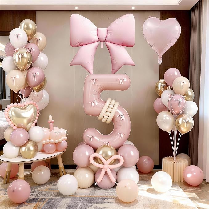 Light Pink 5 Balloon Number, Retro Blush Pink Gold Beige Nude Latex Balloons 5 - Image 8