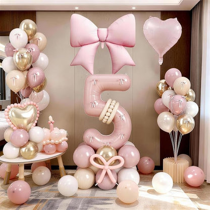 Light Pink 5 Balloon Number, Retro Blush Pink Gold Beige Nude Latex Balloons 5 - Image 8
