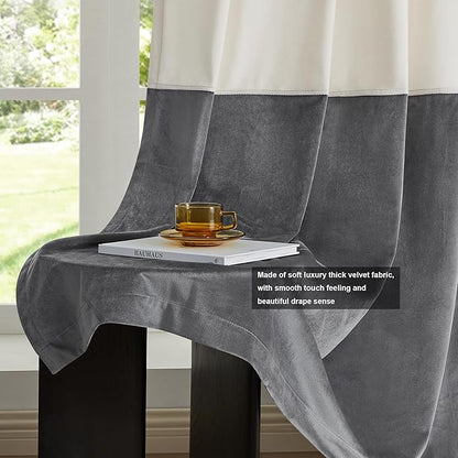 BULBUL Color Block Window Curtains Panels 108 inches Long Cream Ivory Grey - Image 5