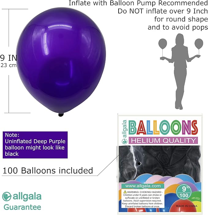 Allgala 100 Count 9 Inch Helium Grade Premium Latex Balloons - Image 2
