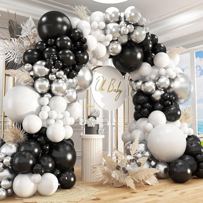 412Pcs Black and Silver White Balloon Arch Kit, 18 12 10 5 Inch Different Size by PAXILE