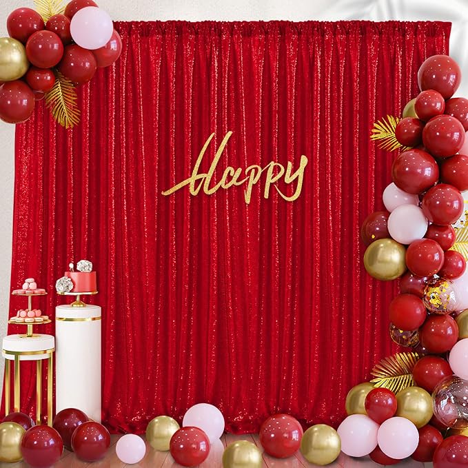 Red Sequin Curtains Backdrop 6 Pcs 2FTx8FT Shiny Shimmer Fabric | Glitter - Image 4