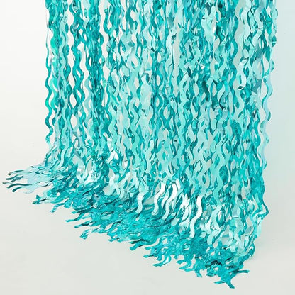 4 Pack 3.3 ft x 6.6 ft Wavy Aqua Teal Blue Tinsel Foil Fringe Curtains Backdrop - Image 7