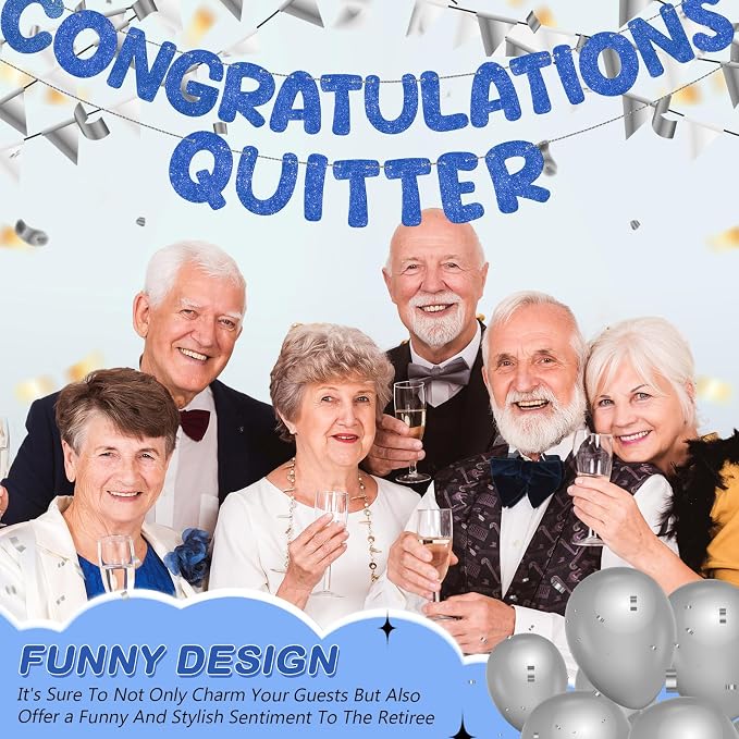 Fulmoon Pre Strung Congratulations Quitter Glitter Banner Funny Retirement - Image 4