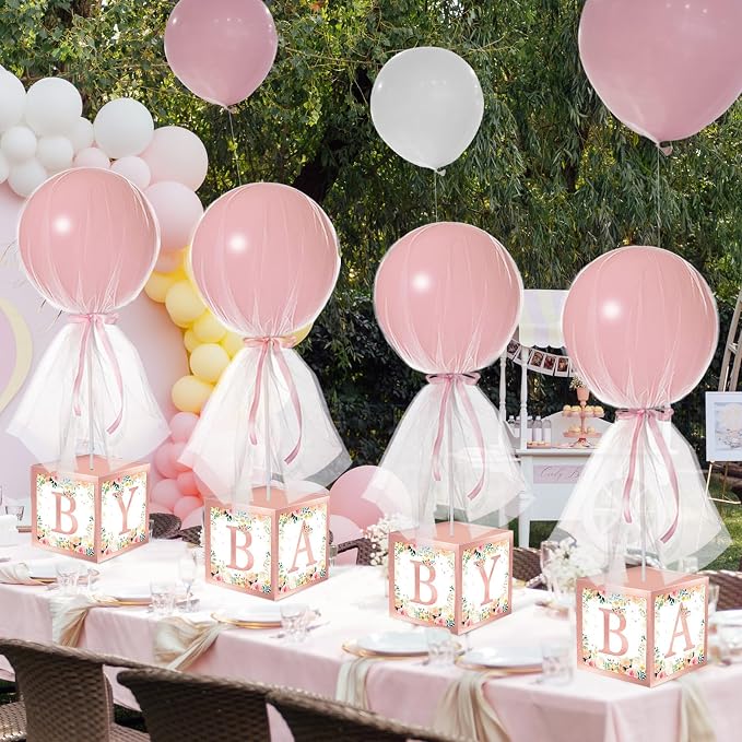 Wettarn 4 Set Pink Girl Baby Shower Table Centerpiece Decor 24'' Tulle Tutu by Wettarn