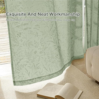 Anmao Sage Green Semi Sheer Light Filtering Curtains 84 Inches Long 2 Panels - Image 7
