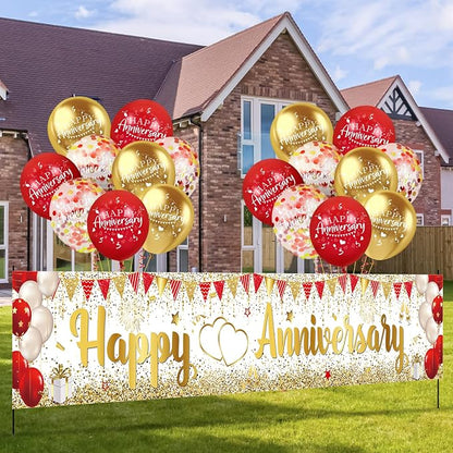 Red Gold Happy Anniversary Banner & Yard Sign - Image 4