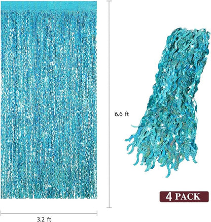 4 Pack Teal Aqua Blue Wavy Foil Fringe Curtains Party Decorations - Image 3