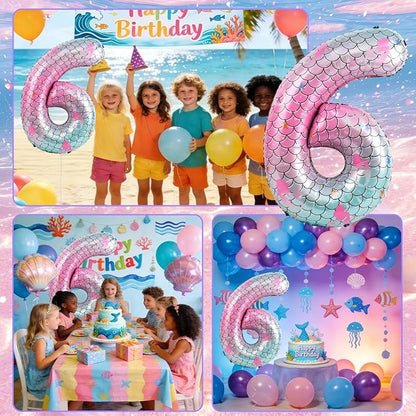 40 Inch Mermaid Number 6 Balloon, Sea Themed Birthday Decorations - Image 7