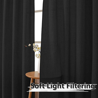 Tollpiz Linen Curtains Bedroom Rod Pocket Semi Sheer Curtain Burlap Light - Image 2