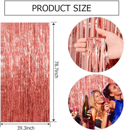10 Pack Rose Gold Fringe Curtain Backdrop Birthday Bachelorette Party - Image 7
