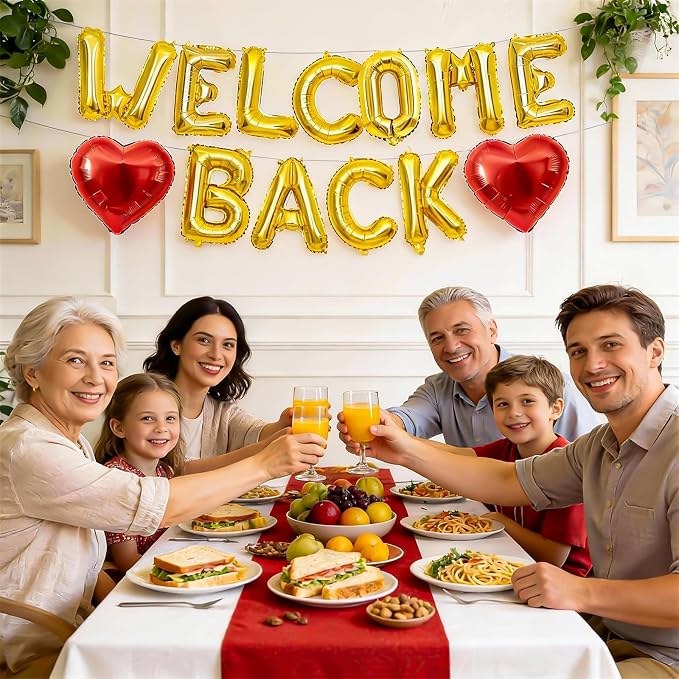 Welcome Back Balloons Red Gold, 16Inch Welcome Back Foil Balloons Banner - Image 6