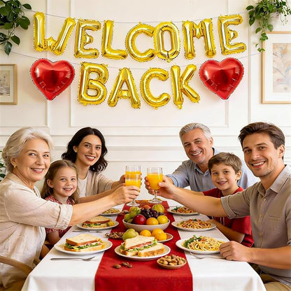 Welcome Back Balloons Red Gold, 16Inch Welcome Back Foil Balloons Banner - Image 6