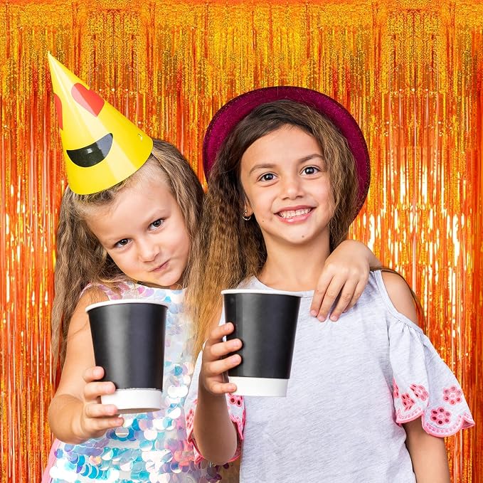 10 Pack Orange Backdrop Curtain 3.2ft x 8.2ft Metallic Tinsel Foil Fringe - Image 5