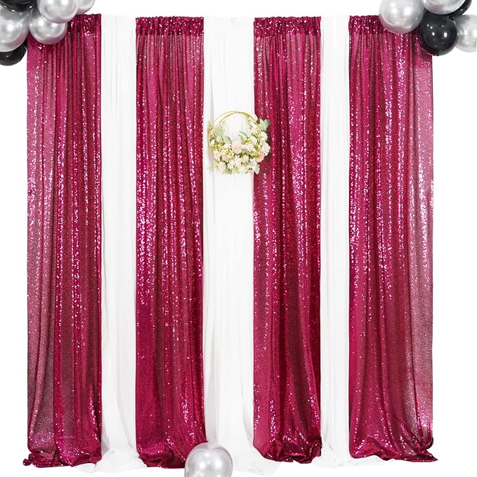 Poise3EHome Hot Pink Sequin Backdrop Curtains, 4 Panels 2FTx8FT Glitter - Image 8