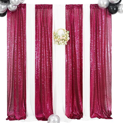 Poise3EHome Hot Pink Sequin Backdrop Curtains, 4 Panels 2FTx8FT Glitter - Image 8