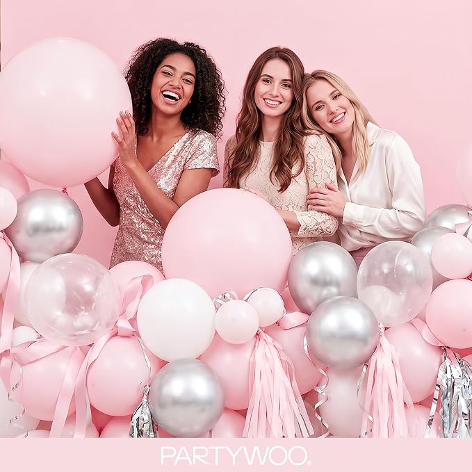 PartyWoo Pale Pink Balloons 127pcs Light Pastel Baby Pink Color | 36 18 12 10 5 - Image 5