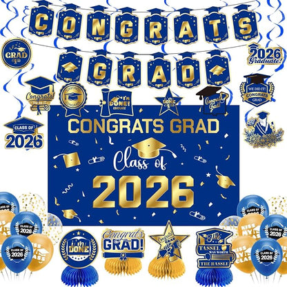 Graduation Decorations 2026 Blue Gold Themed Set by Zerunyiw