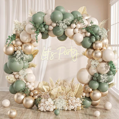 130Pcs Sage Green Gold Balloon Garland Arch Kit by Anjerlfu