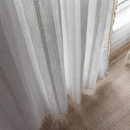 Boho Curtains Embroidery Linen Curtains 108 Inches Long 2 Pannels - Image 8