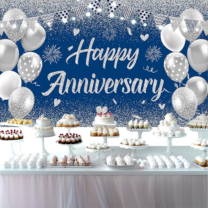 Blue Silver Happy Wedding Anniversary Banner - Image 3