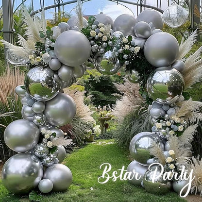 Chrome Metallic Silver Balloon Garland Arch Kit | Different Sizes Silver - Image 3