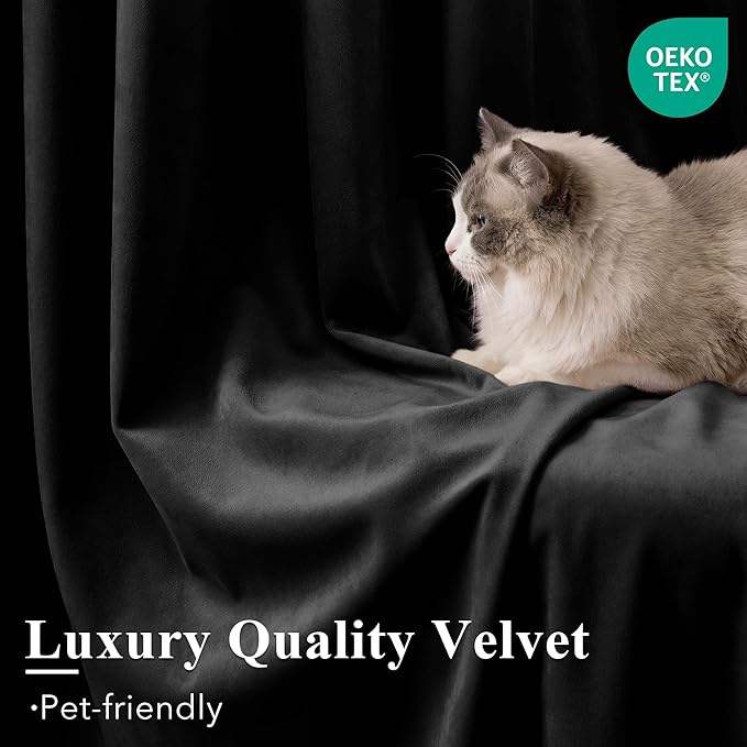 Blackout Black Velvet Curtains for Home Theater, W42 x L96, 2 Panels | 300GSM - Image 5